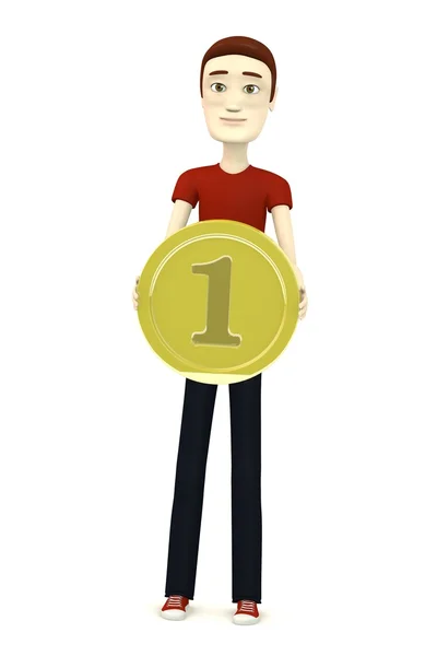 3d render of cartoon character with coin — Stock Photo, Image