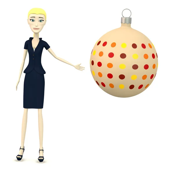 3D vykreslení cartooon charakteru s vánoční koule — Stock fotografie