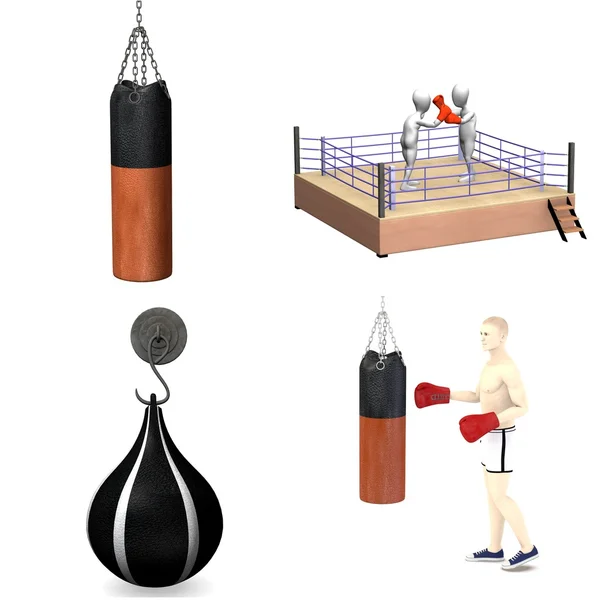 Collection of 3d renders - boxing equipment — Stock Photo, Image