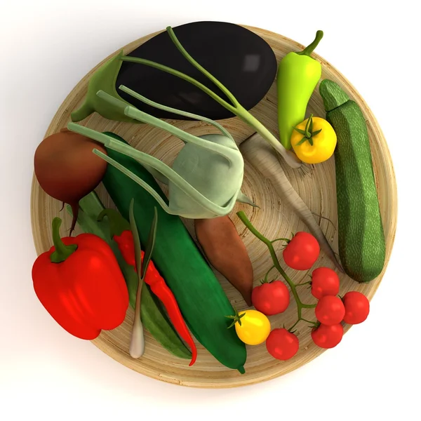 3d rendu de la collection de légumes sur assiette — Photo