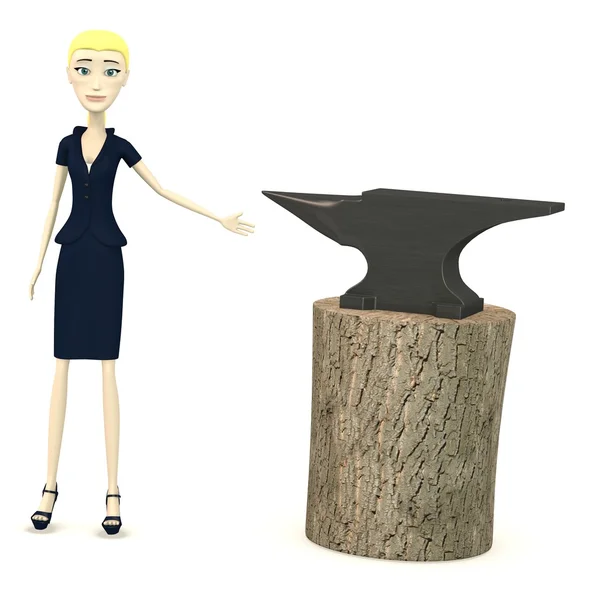 3d render of cartoon character with anvil — Stock Photo, Image