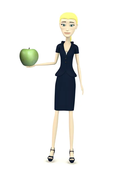 3d render of cartoon character with apple — Stock Photo, Image