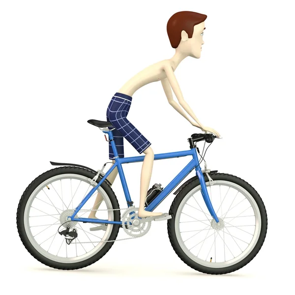 3d render of cartoon character on bicycle — Stock Photo, Image