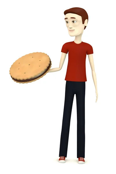 3d image of cartoon character with biscuit — Stock Photo, Image