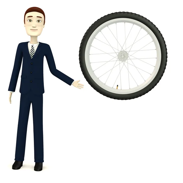 3D визуализация персонажа мультфильма с колесом — стоковое фото