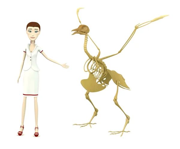 卡通人物与鸟骨骼 3d 呈现器 — 图库照片