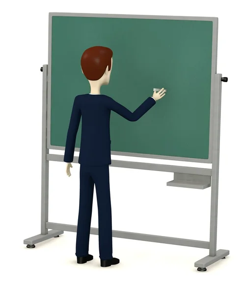 3D render van stripfiguur met blackboard — Stockfoto