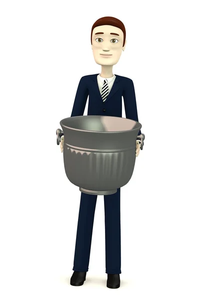 3d render of cartoon character with bucket — Stock Photo, Image