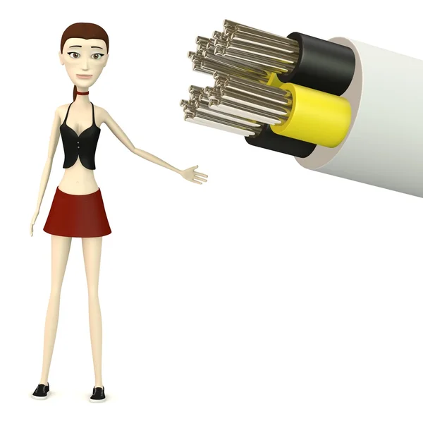 3D-Darstellung der Zeichentrickfigur mit Kabel — Stockfoto