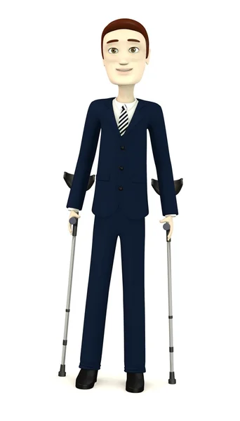 3d render of cartoon character with crutches — Stock Photo, Image