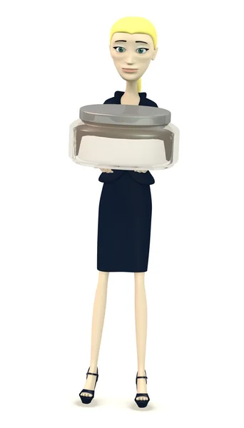 3D візуалізація мультиплікаційного персонажа з кремовою коробкою — стокове фото