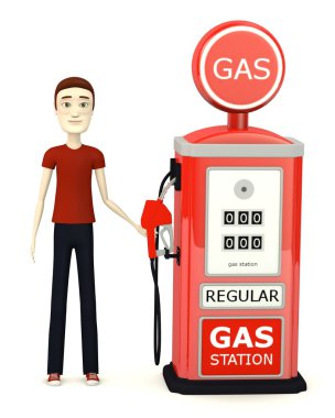 benzin istasyonu ile çizgi film karakteri 3D render