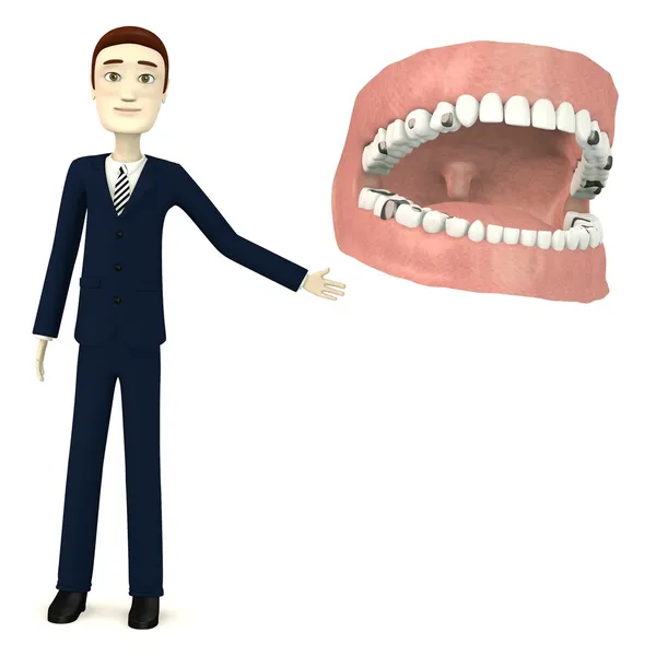 3d renderização de personagem de desenho animado com dentes e recheios — Fotografia de Stock