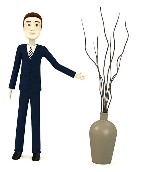 3D визуализация персонажа мультфильма с вазой — стоковое фото