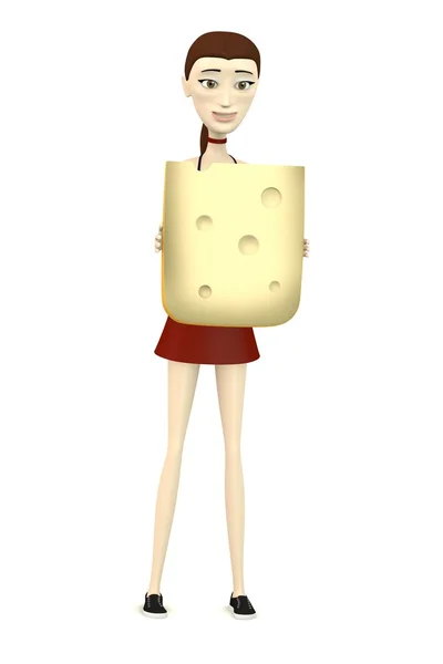 3d render of cartoon character with cheese — Stock Photo, Image