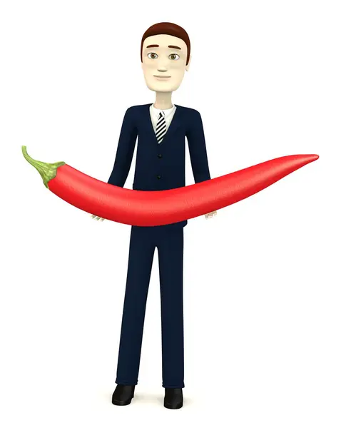 3d render of cartoon character with chilli — Stock Photo, Image