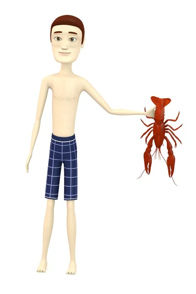 3d render of cartoon character with dead crayfish — Stock Photo, Image