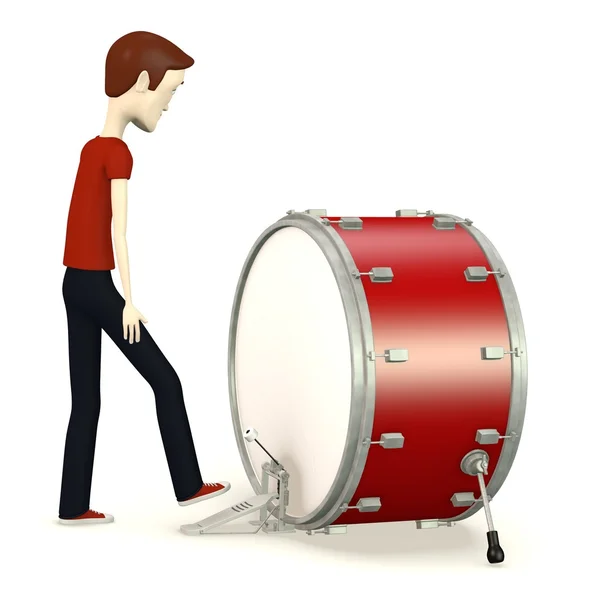 Rendering 3d del personaggio dei cartoni animati con basso tamburo — Foto Stock