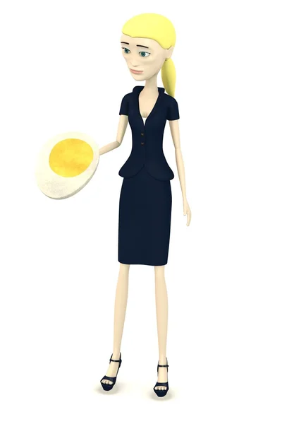 3d renderizado de personaje de dibujos animados con huevo en rodajas — Foto de Stock