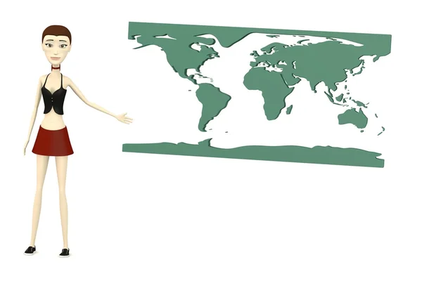 3d renderizado de personaje de dibujos animados con mapa de la tierra — Foto de Stock