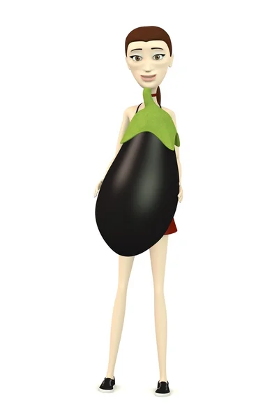 3d render of cartoon character with eggplant — Stock Photo, Image