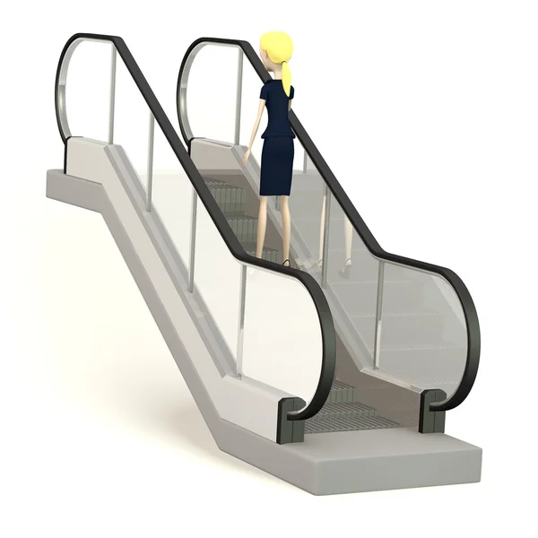 3d rendu de personnage de dessin animé sur l'escalator — Photo