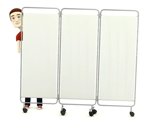 3d render of cartoon character with folding screen — Stock Photo, Image