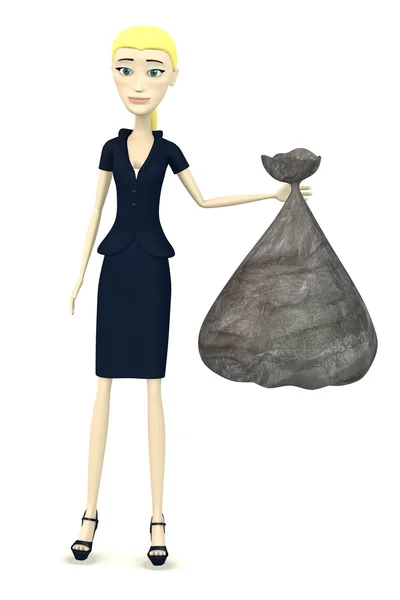 3d render of cartoon character with garbage bag — Stock Photo, Image