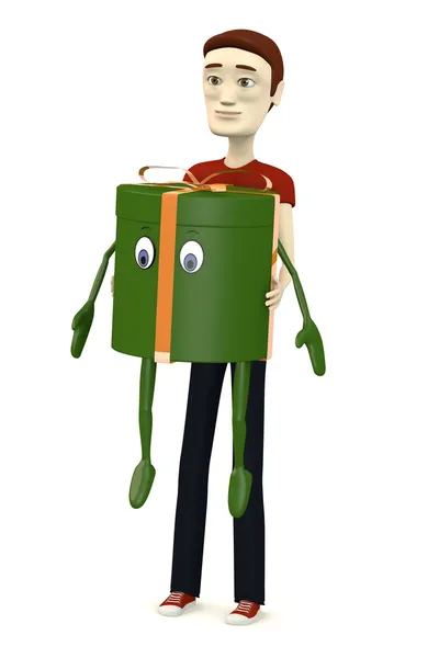 3d render of cartoon character with gift character — Stock Photo, Image