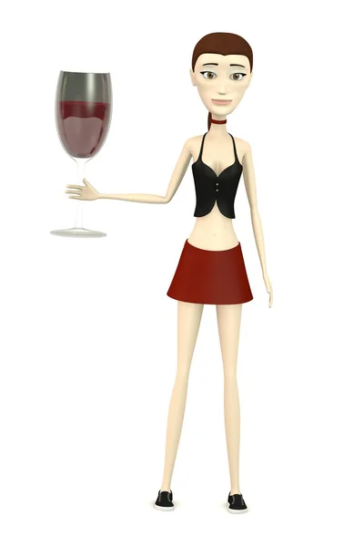 3D render av seriefiguren med glas vin — Stockfoto