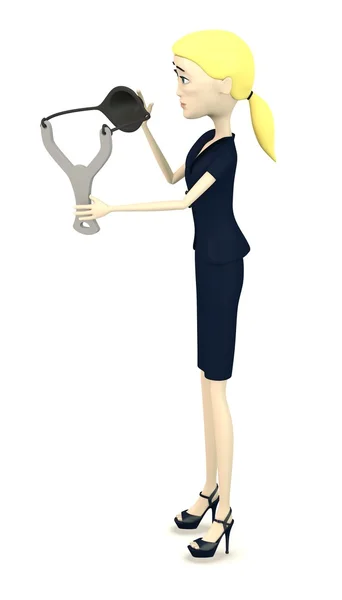 3d render of cartoon character with hand catapult — Stock Photo, Image