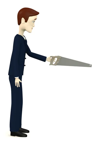 3d render of cartoon character with saw — Stock Photo, Image