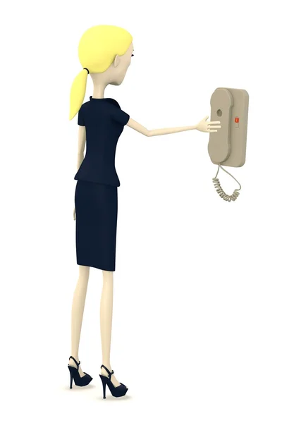 3d render of cartoon character with telephone — Stock Photo, Image