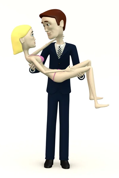 3d render of cartoon character carrying woman — Stock Photo, Image