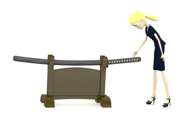 3d render of cartoon character with katana — Stock Photo, Image