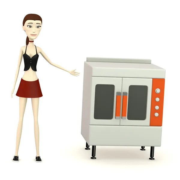 3d 呈现器的卡通人物与厨房机 — 图库照片