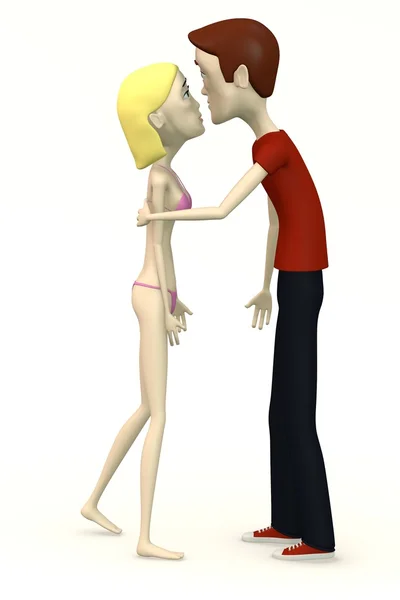 3D-Darstellung von Zeichentrickfiguren beim Küssen — Stockfoto