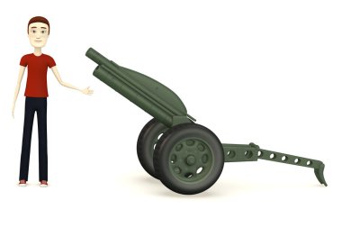 3D render cannon ile çizgi film karakteri