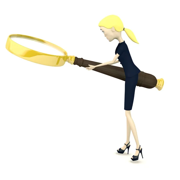 3d renderizado de personaje de dibujos animados con lupa — Foto de Stock