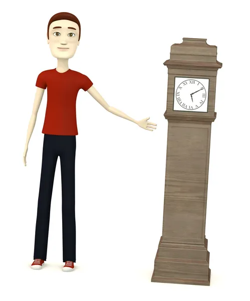 3D візуалізація мультиплікаційного персонажа зі старим годинником — стокове фото