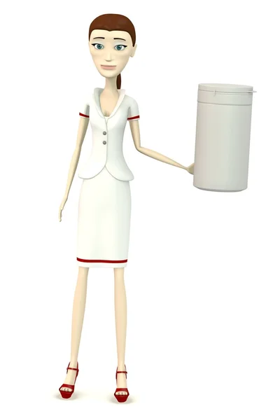 3d render of cartoon character with pillbox — Stock Photo, Image