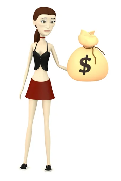 3D render para çantası ile çizgi film karakteri — Stok fotoğraf