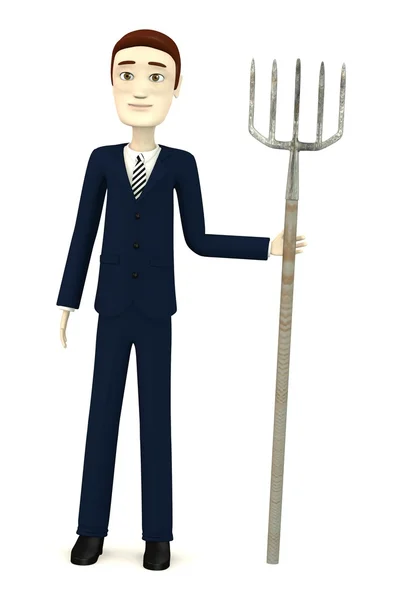 3d render of cartoon character with pitchfork — Stock Photo, Image