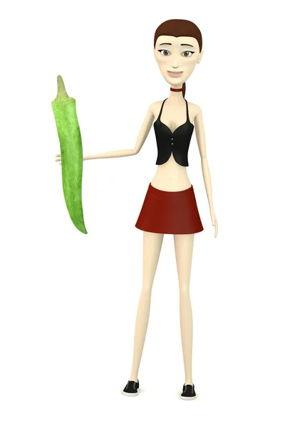Rendering 3d del personaggio dei cartoni animati con okra — Foto Stock