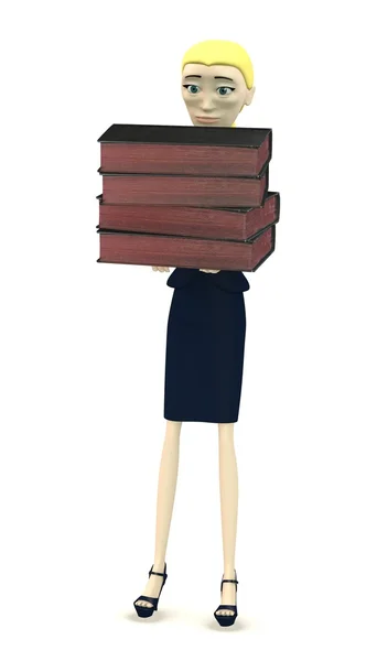 3d render of cartoon character with books — Stock Photo, Image