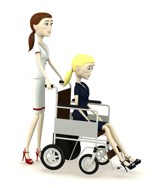 3d rendu de personnage de dessin animé sur fauteuil roulant manuel — Photo