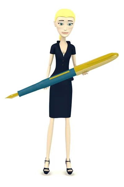 3d render of cartoon character with pen — Stock Photo, Image