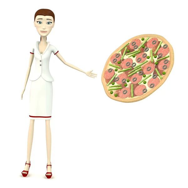 3D renderowania postać z kreskówek z pizzy — Zdjęcie stockowe