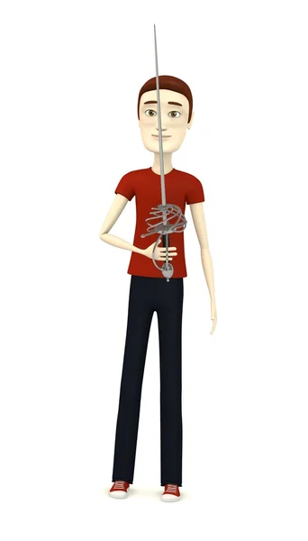 3d рендер мультипликационного персонажа с рапирой — стоковое фото