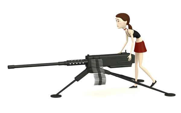 3D render van stripfiguur met machine gun — Stockfoto